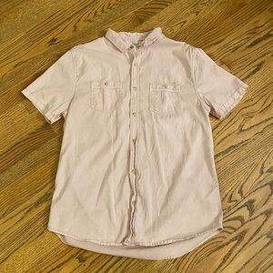 Cotton On Utility Surplus Large Button Up Pink Salmon Short Sleeve Dress Shirt
